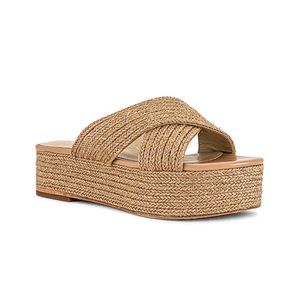 Revolve Raye Tiko wedge platform woven boho slide sandals 6.5